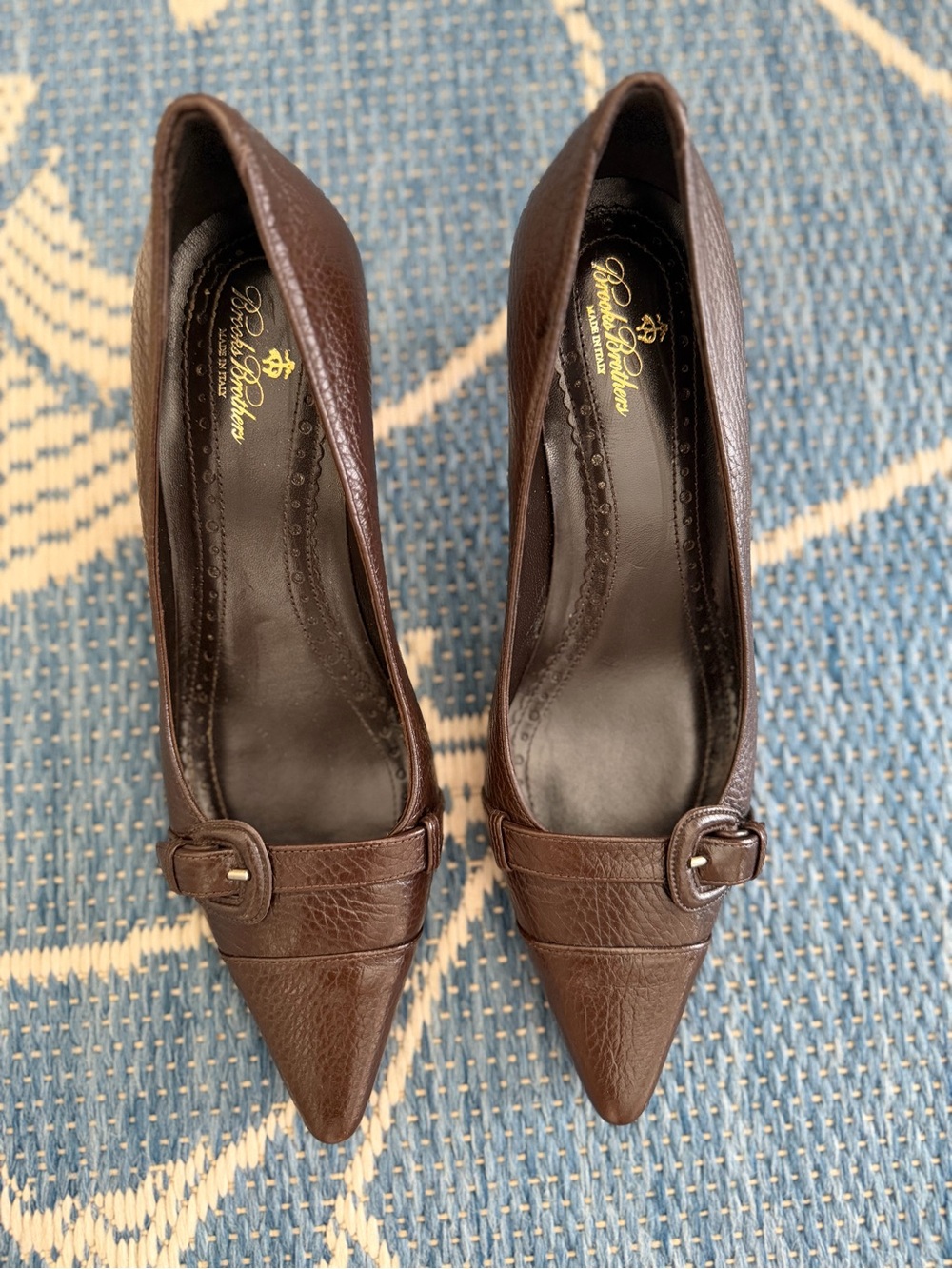 Brooks Brothers Dark Brown Leather Pointed-Toe Buckle Pumps
